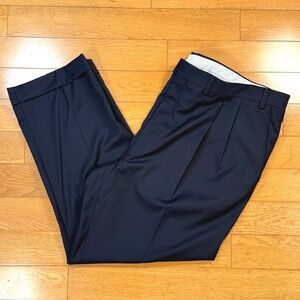 Carroll & Co Loro Piana Super 130s Wool Michael Pant Flat Front Pleated Navy 44R